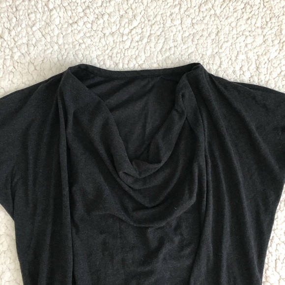 Batwing 3/4 sleeves , asymmetrical neckline, dress dark gray with side ruched - Picture 8 of 9